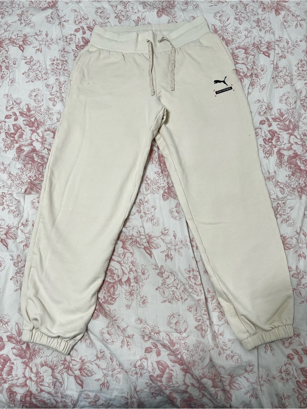 Puma Cream Drawstring Fleece Joggers